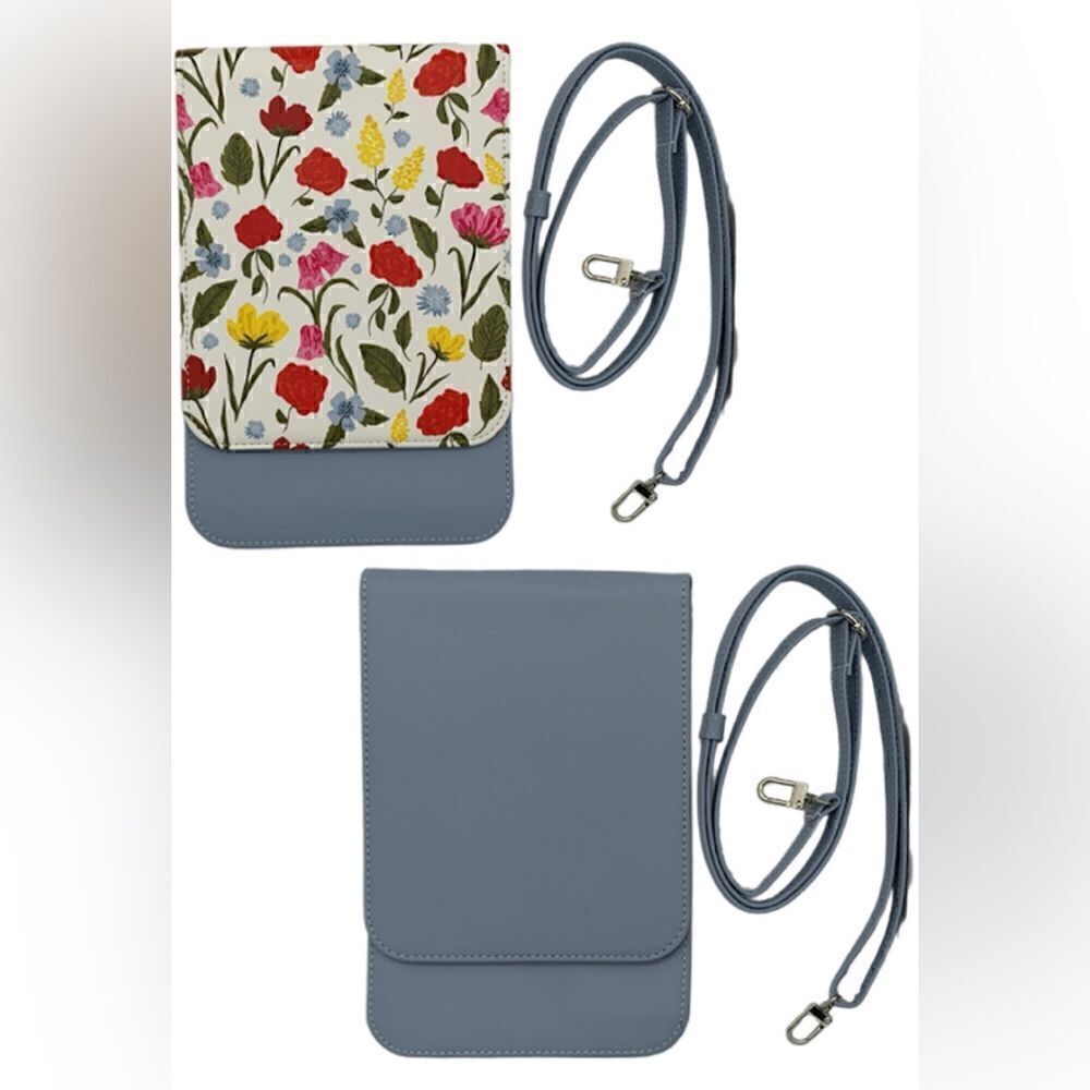 Caseable Crossbody Phone Bags w/RFID Protection Botanical/Dusty Blue Set of 2
